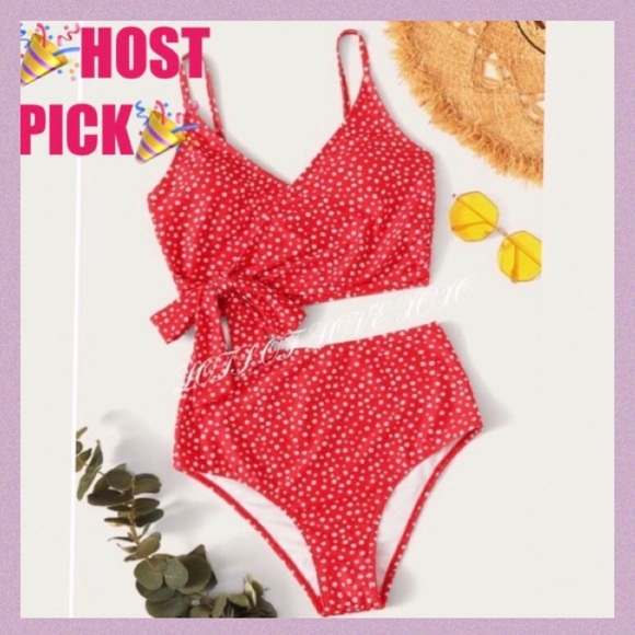 Other - RED DITSY FLORAL LINED HIGH WAIST BIKINI